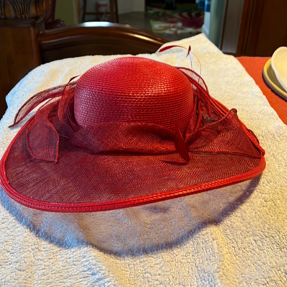 Woman’s Red Hat see thru. Leaves